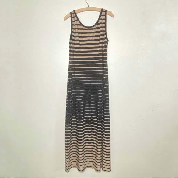 Connected Apparel Sleeveless Tank Maxi Dress Black Tan Striped Size 10 - Picture 3 of 8
